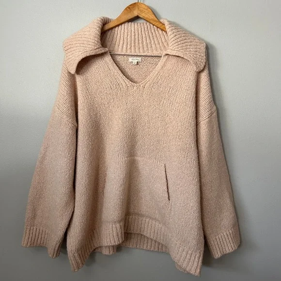 Pilcro Anthropologie Sweater Womens XL Pink Wool Blend Oversized V-Neck Italy - Picture 1 of 6